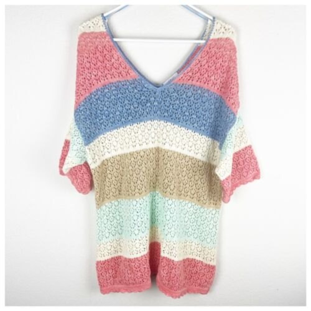 matthew williamson Color block crochet sweater Pink Cream Blue Oversized XS